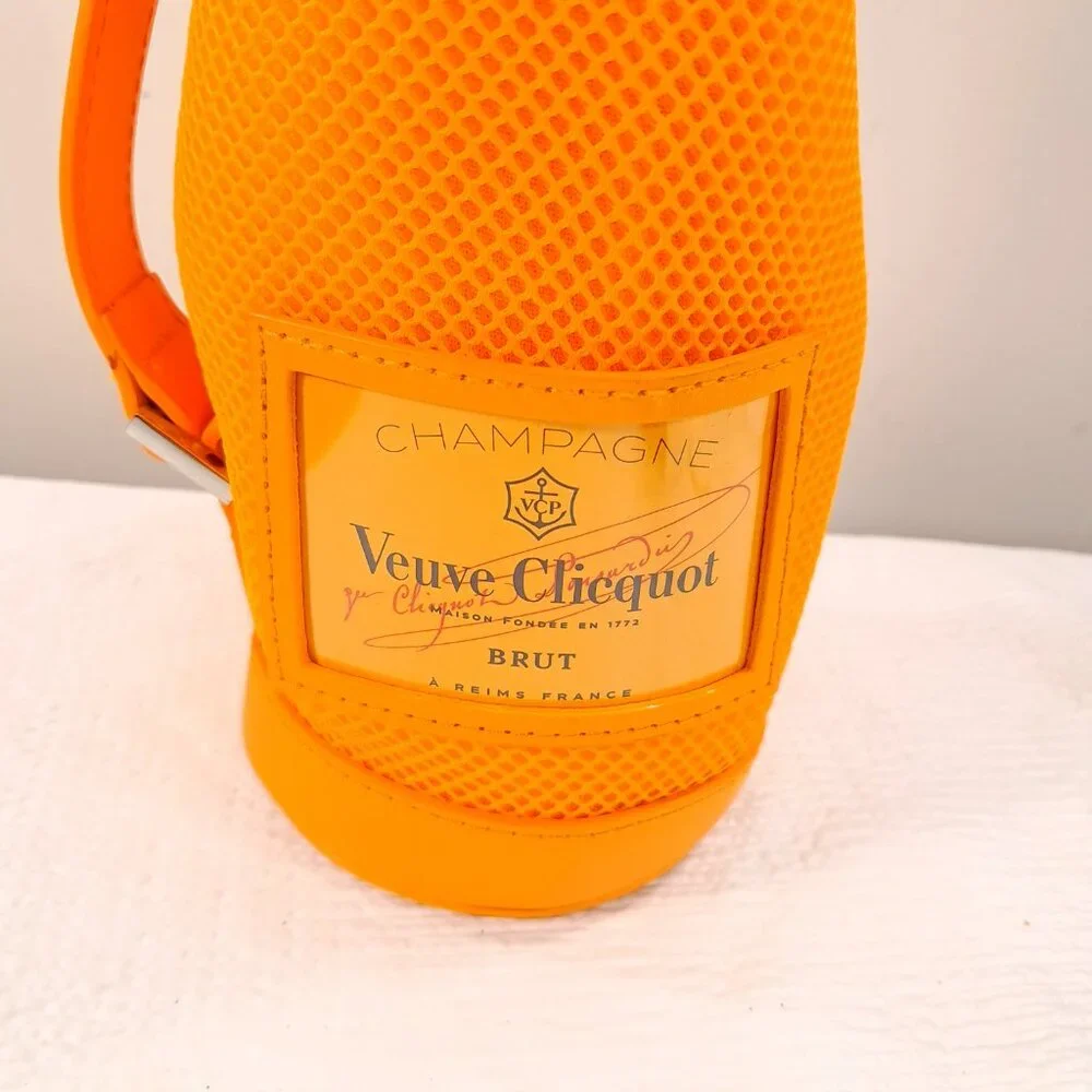 Veuve Clicquot Champagne Bottle Jacket Insulated Zippered Tote Orange mesh Coozy